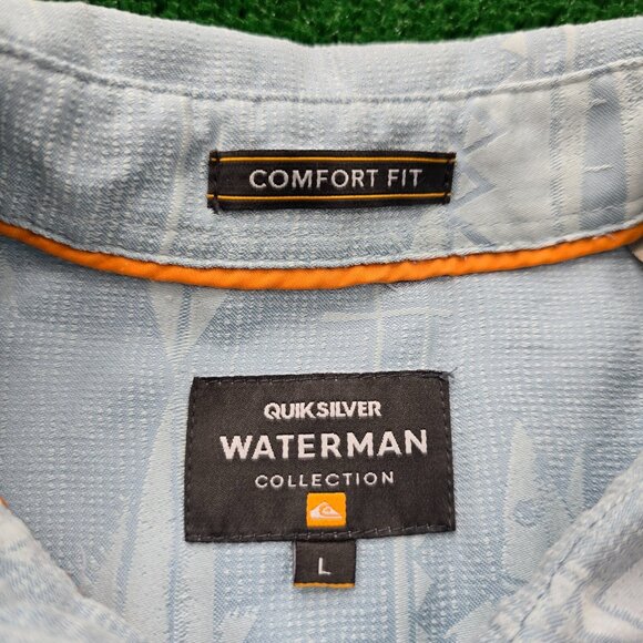 Quicksilver Shirt Mens Large Blue Waterman Collection Fish AOP Outdoors‎ Summer - Picture 8 of 11